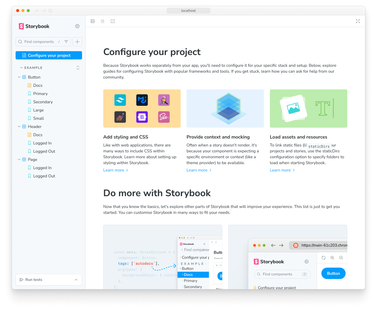 Storybook welcome screen